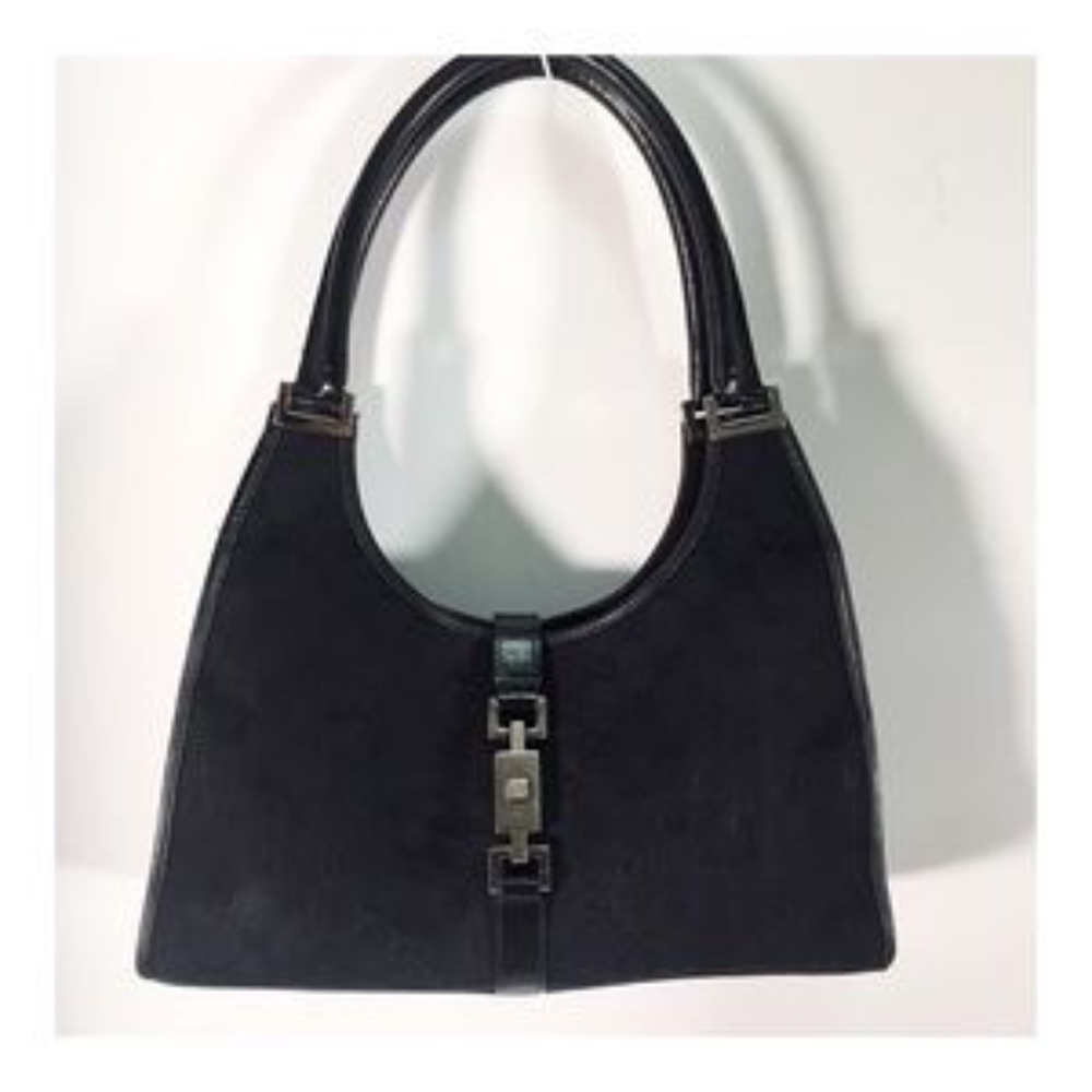 AUTH GUCCI JACKIE BARDOT Black Leather handbag